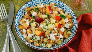 Taboulé de boulgour, pêche & chèvre frais 